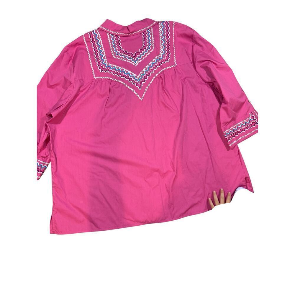 Bob Mackie Wearable Art Shirt Pink Embroidered Size 2X 55 Cotton 45 Poly NWT